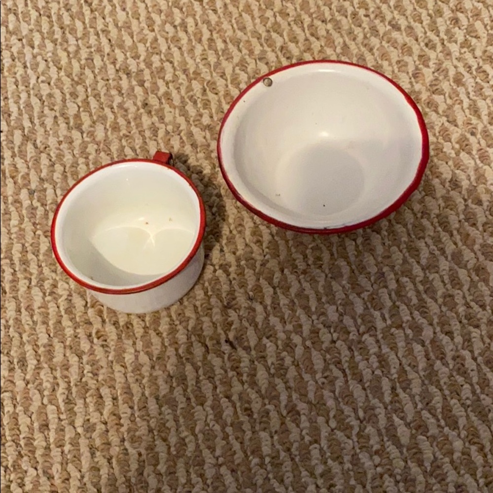 Old enamel cup and bowl